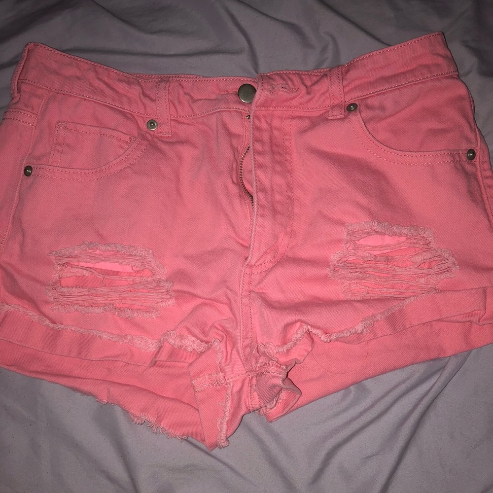 Pink denim shorts